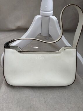 Vintage GUESS White Shoulder Bag with Brown Trim